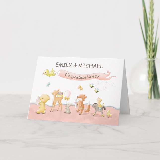 Tarjeta Desfile de Animales de Niña Personalizable en Grup (Anverso)