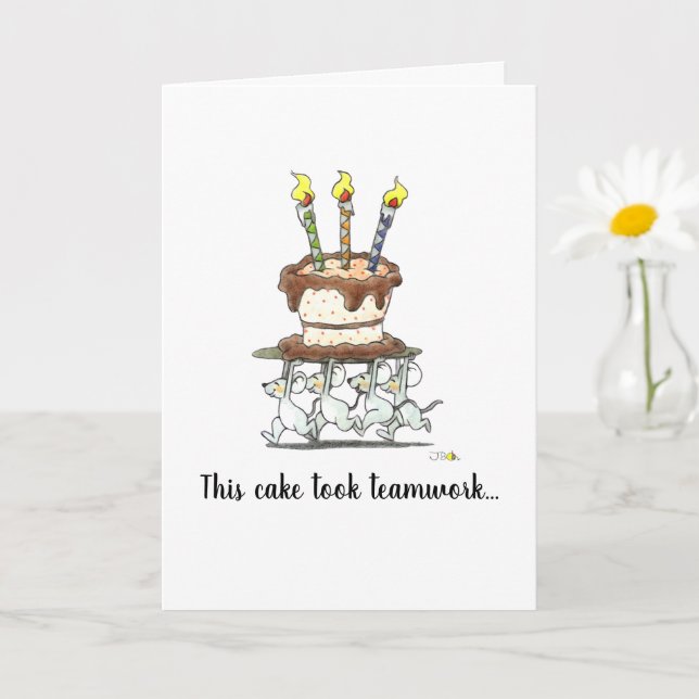 Tarjeta Desfile de ratones con pastel de cumpleaños (Planta pequeña)