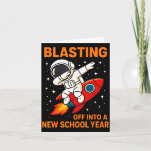 Tarjeta Despegando hacia un nuevo año escolar astronauta d