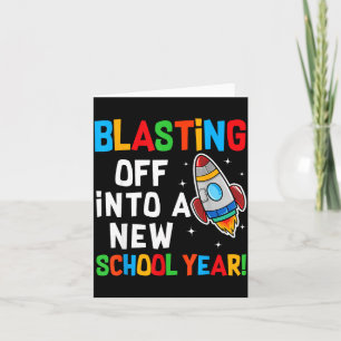 Tarjeta Despegando hacia un nuevo año escolar primer día d