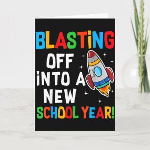 Tarjeta Despegando hacia un nuevo año escolar Primer día d