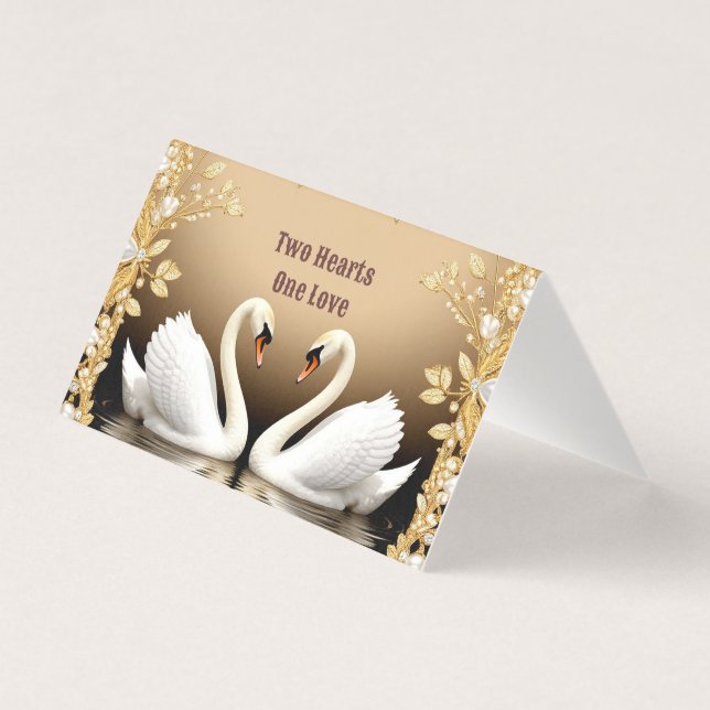 Tarjeta Detalles de Boda del Cisne Dorado Insertar Tema (Reverso)