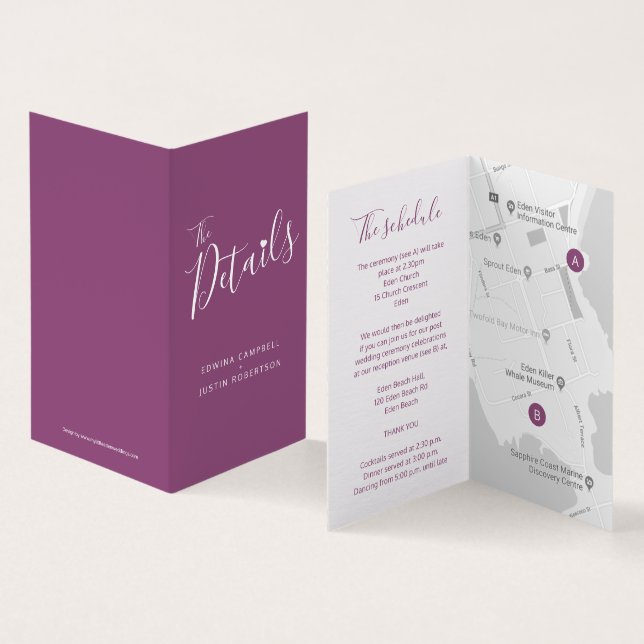 Tarjeta detalles de eventos de boda mapa de planificacione (Interior y exterior)