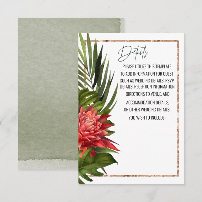 Tarjeta Detalles del Boda Botánico Exuberante de Brisa Tro (Anverso / Reverso)