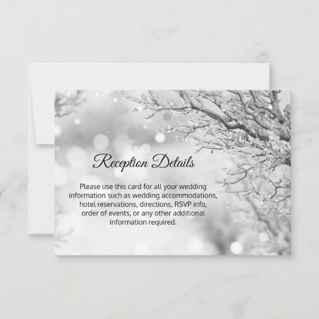 Tarjeta Detalles del Boda de la sucursal de nieve Winter W (Anverso)