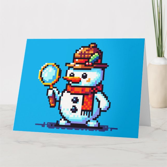 Tarjeta Detective Muñeco de Nieve - Arte Pixel Divertido M (Anverso)