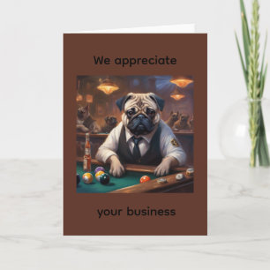 Tarjeta Detective pug en mesa de billar apreciación al cli