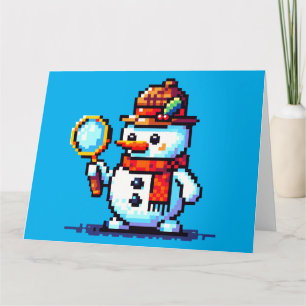 Tarjeta Detective Snowman - Misterio Divertido de Pixel Ar