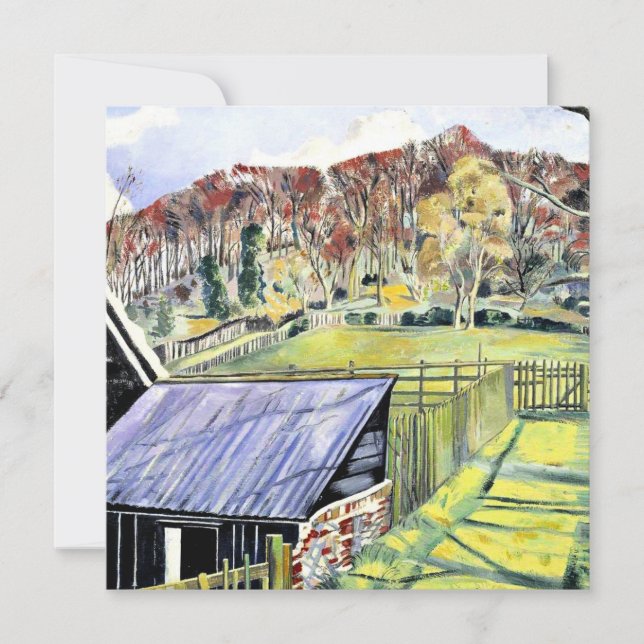 Tarjeta Detrás de la posada, paisaje pintado por Paul Nash (Anverso)