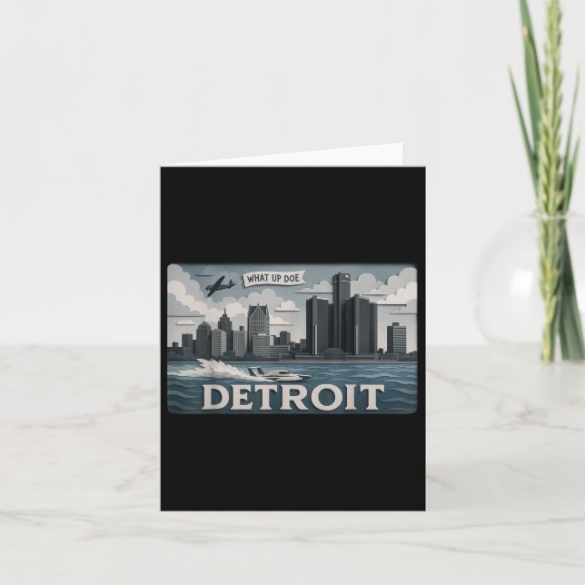 Tarjeta Detroit Skyline Design With What Up Doe (Anverso)