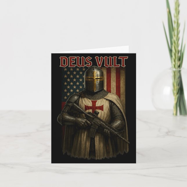 Tarjeta Deus Vult_ Medieval Knight Templar American Flag C (Anverso)