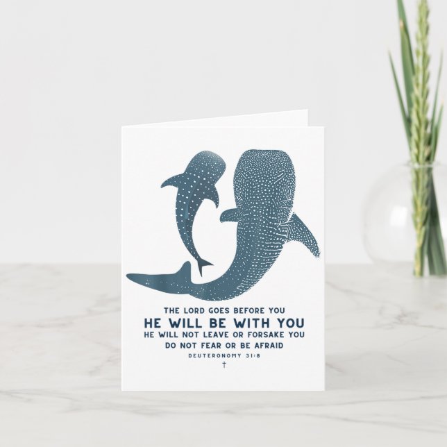 Tarjeta Deuteronomy 31_8 Whale Shark Christian Faith Pun O (Anverso)