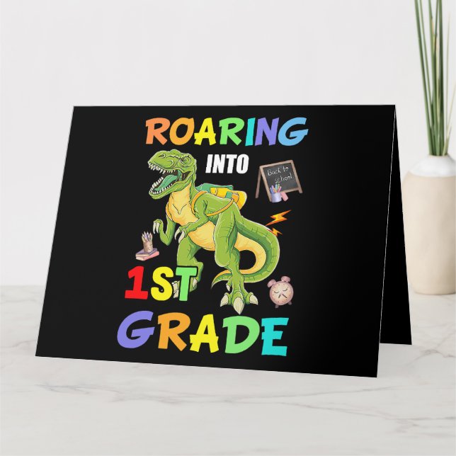 Tarjeta Devolver dinosaurios a primer grado de vuelta a la (Anverso)