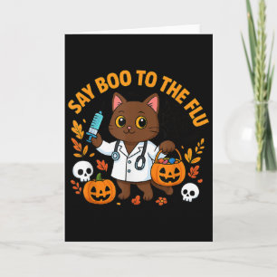 Tarjeta Di Boo a la gripe Enfermera linda gato Halloween d