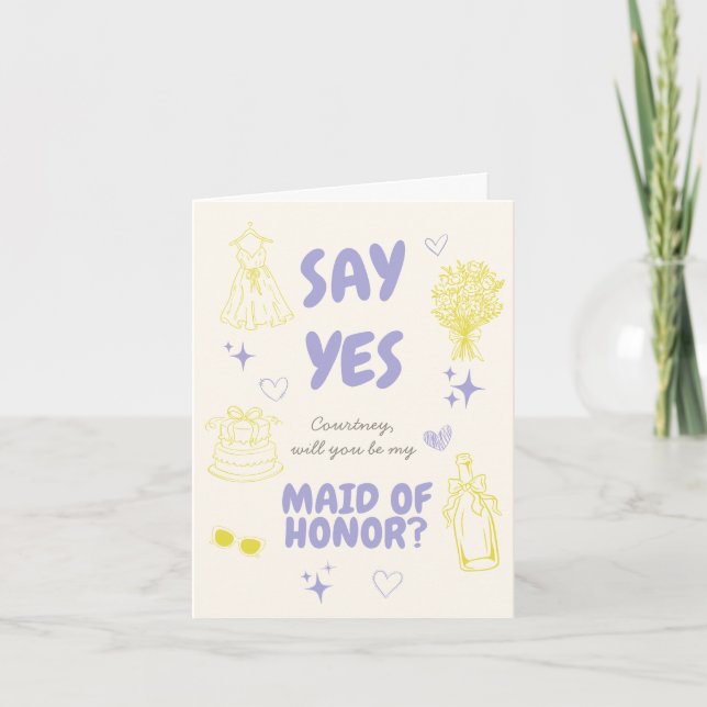 Tarjeta Di Petición de Lavanda + Doodle Amarillo Di Sí (Anverso)