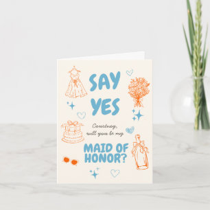 Tarjeta Di proposición Say Yes Aqua + Doodle Naranja