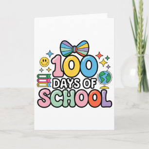 Tarjeta Día 100 de la escuela 100 días lazo de coquetería