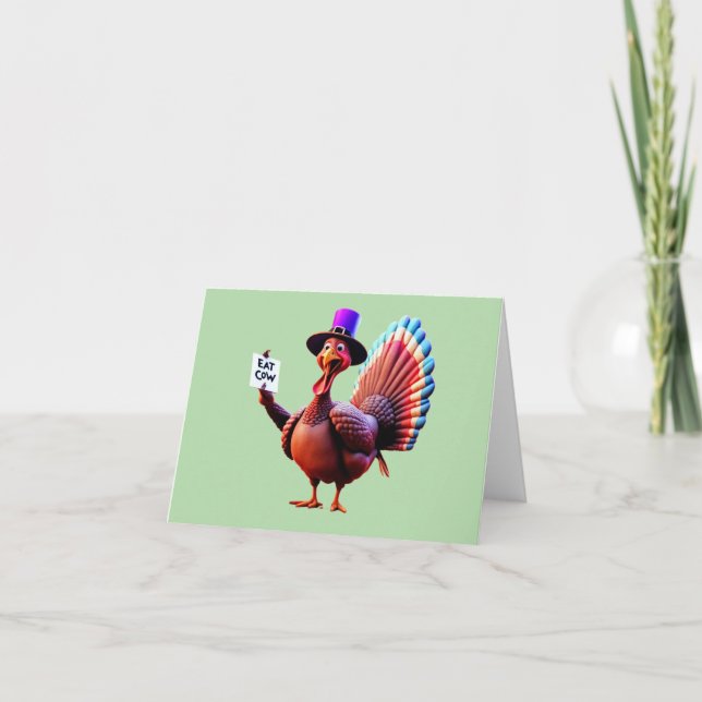 Tarjeta Día de Acción de Gracias "Comer Vaca" Pavo (Anverso)