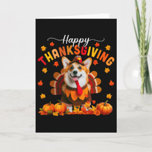 Tarjeta Día de Acción de Gracias Corgi Cosplay Otoño Pavo