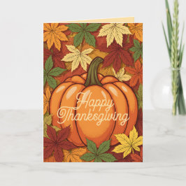 Tarjeta Día de Acción de Gracias de Calabaza y Hojas
