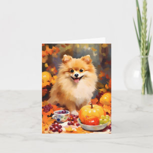 Tarjeta Día de Acción de Gracias de Otoño Pomeraniano