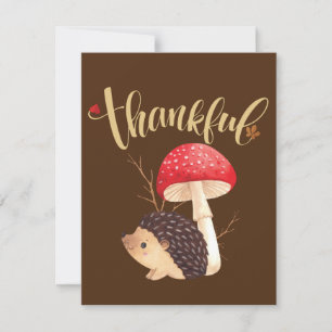 Tarjeta Día de Acción de Gracias Erizo Kawaii Lindo Otoño