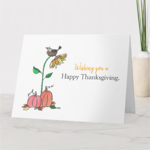 Tarjeta Día de Acción de Gracias Feliz Cuervo y Calabazas
