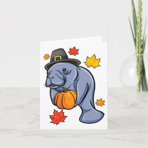 Tarjeta Día de Acción de Gracias Manatee Pilgrim Fall Pump