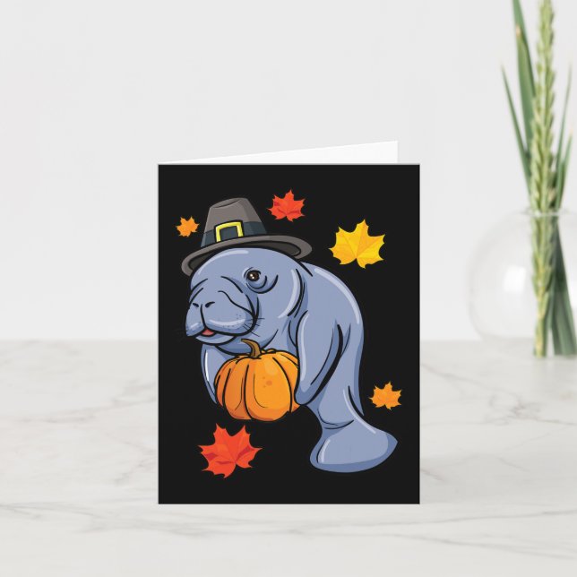 Tarjeta Día de Acción de Gracias Manatee Pilgrim Fall Pump (Anverso)