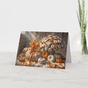 Tarjeta Día de Acción de Gracias Otoño Calabazas y Crisant