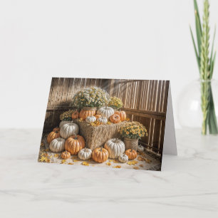 Tarjeta Día de Acción de Gracias Otoño Calabazas y Crisant