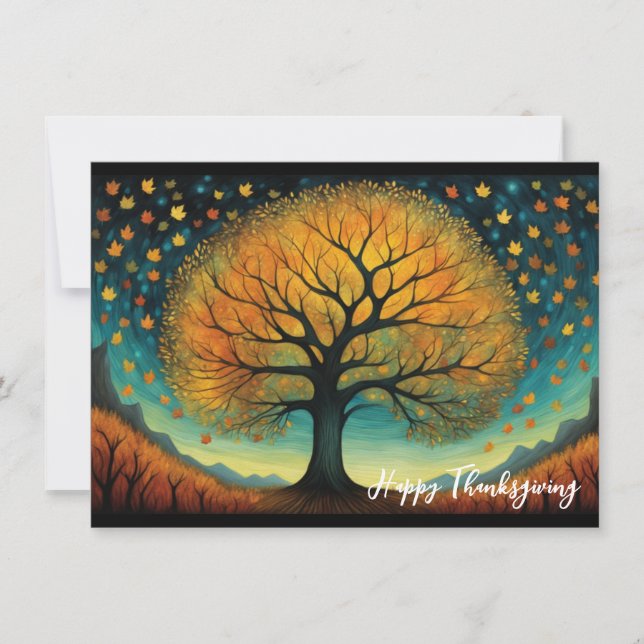 Tarjeta Día de Acción de Gracias Otoño de Fall Tree (Anverso)