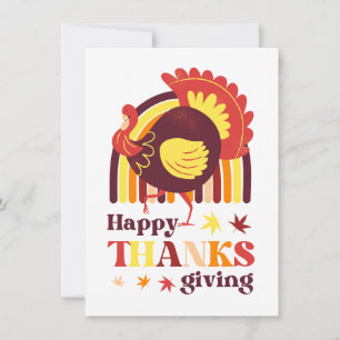 Tarjeta Día de Acción de Gracias Retro Groovy Rainbow Turk