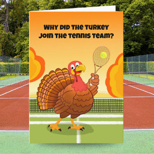 Tarjeta Día de Acción de Gracias Tenis Pavo Adivinanza