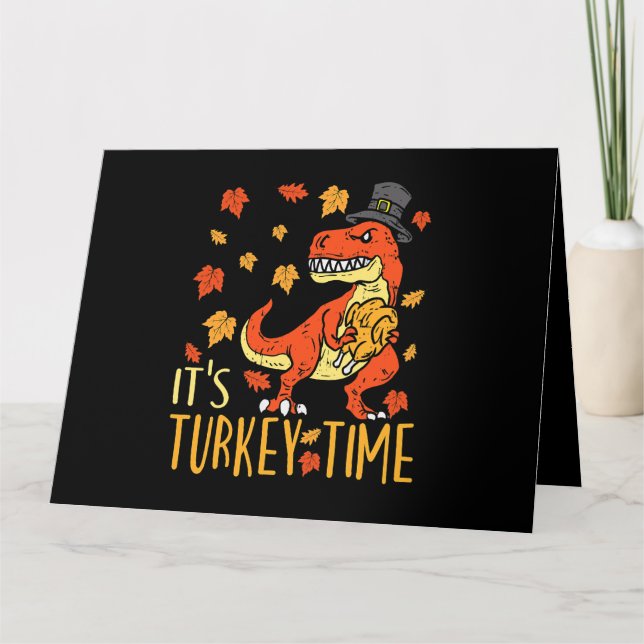 Tarjeta Día de Acción de Gracias, Turquía Time Fall, Dinos (Anverso)