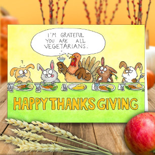 Tarjeta Día de Acción de Gracias Vegetariano Feliz