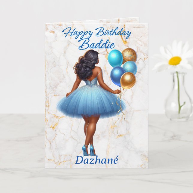Tarjeta Día de Aniversario de la Mujer Africana Azul y Oro (Planta pequeña)