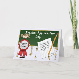 Tarjeta Día de Apreciación del Profesor con nombre y clase