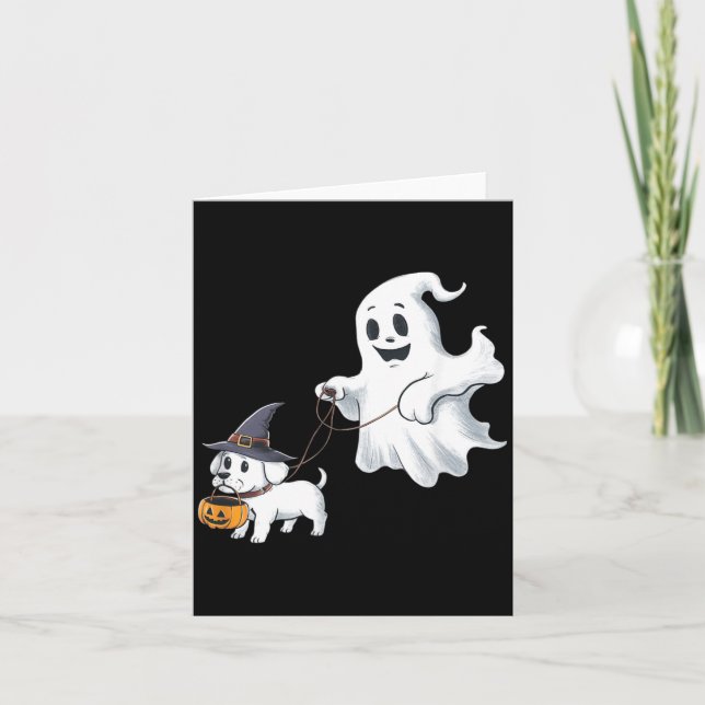 Tarjeta Día de Brujas El Fantasma Camina Al Perro (Anverso)