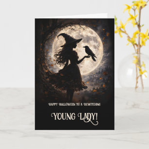 Tarjeta Día de brujas pequeña bruja encantadora para niños