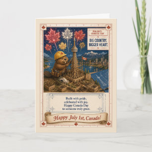 Tarjeta Día de Canadá Castor Constructor Torre CN Arte Pat
