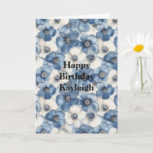 Tarjeta Día de cumpleaños de las flores de denim blanco az