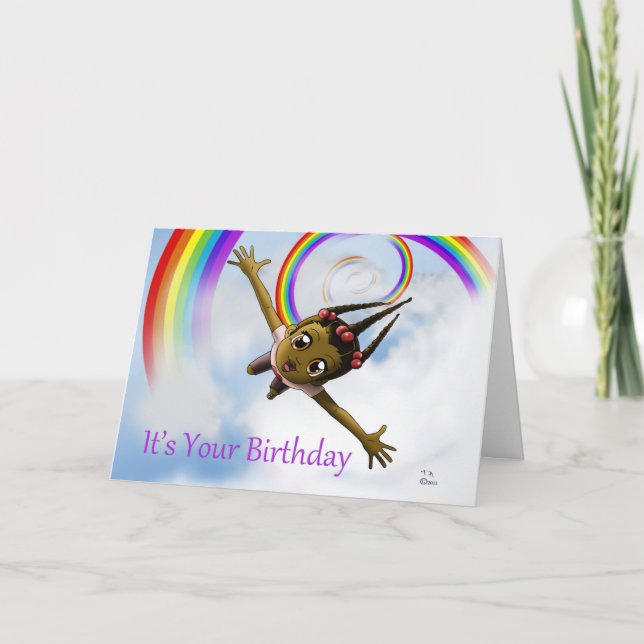 Tarjeta Día de cumpleaños del Chica afroamericano Rainbow (Anverso)