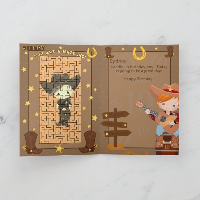 Tarjeta Día de Cumpleaños del Cowboy A-Maze-ing de los Chi (Interior)