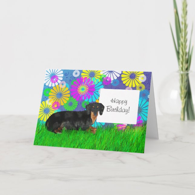 Tarjeta Día de cumpleaños del perro de Dachshund (Anverso)