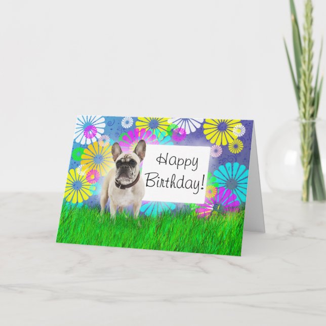 Tarjeta Día de cumpleaños feliz Bulldog francés (Anverso)