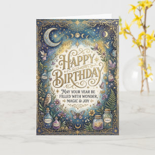 Tarjeta Día de Cumpleaños Feliz Magia Celestial Mística Os
