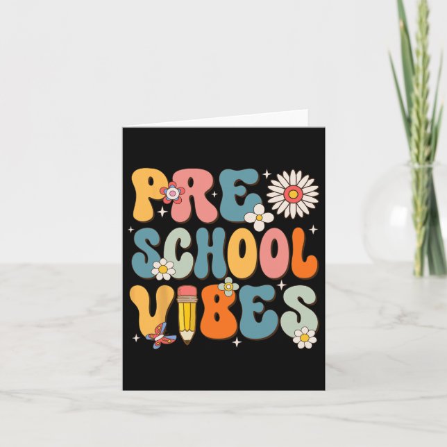 Tarjeta Día De Escuela Vibraciones De Preescolar De Regres (Anverso)