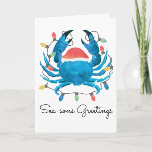 Tarjeta Día de fiesta costero Santa del cangrejo azul del