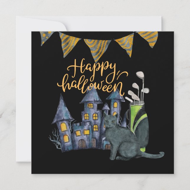 Tarjeta Día de Halloween de Golf para la carta de oro (Anverso)